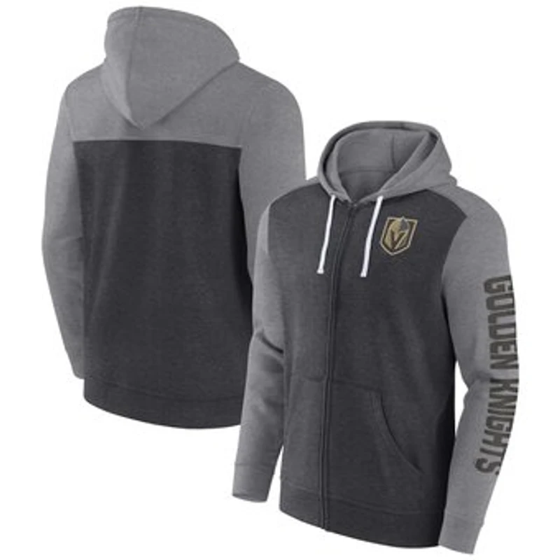 Men's Fanatics Heather Charcoal Vegas Golden Knights Down and Distance Full-Zip Hoodie