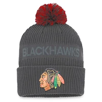 Men's Fanatics Charcoal Chicago Blackhawks Authentic Pro Home Ice Cuffed Knit Hat with Pom
