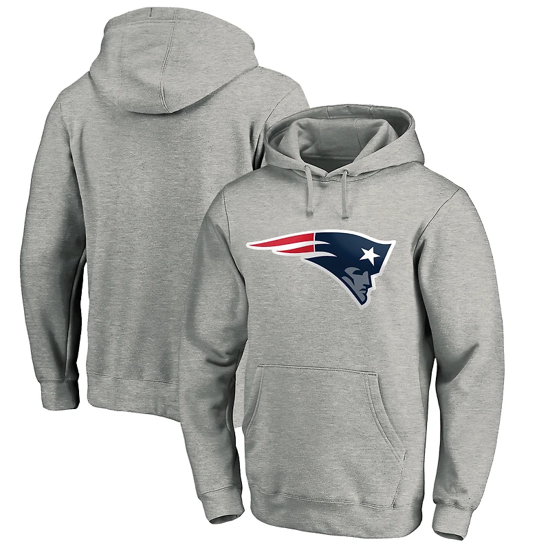 Men's Heather Gray New England Patriots Primary Logo Fitted Pullover Hoodie
