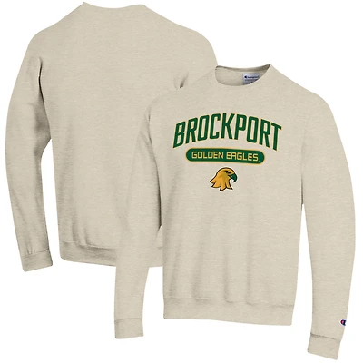 Men's Champion Oatmeal SUNY Brockport Golden Eagles Eco Powerblend Crewneck Pullover Sweatshirt