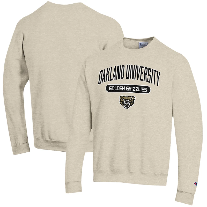 Men's Champion Oatmeal Oakland Golden Grizzlies Eco Powerblend Crewneck Pullover Sweatshirt