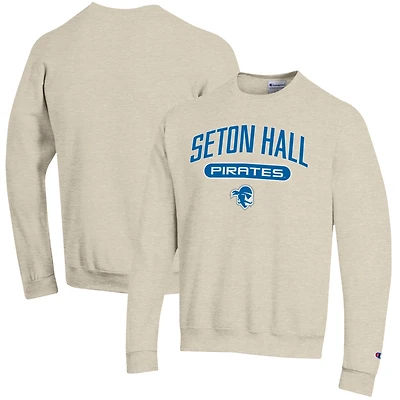 Men's Champion Oatmeal Seton Hall Pirates Eco Powerblend Crewneck Pullover Sweatshirt