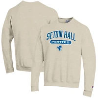 Men's Champion Oatmeal Seton Hall Pirates Eco Powerblend Crewneck Pullover Sweatshirt