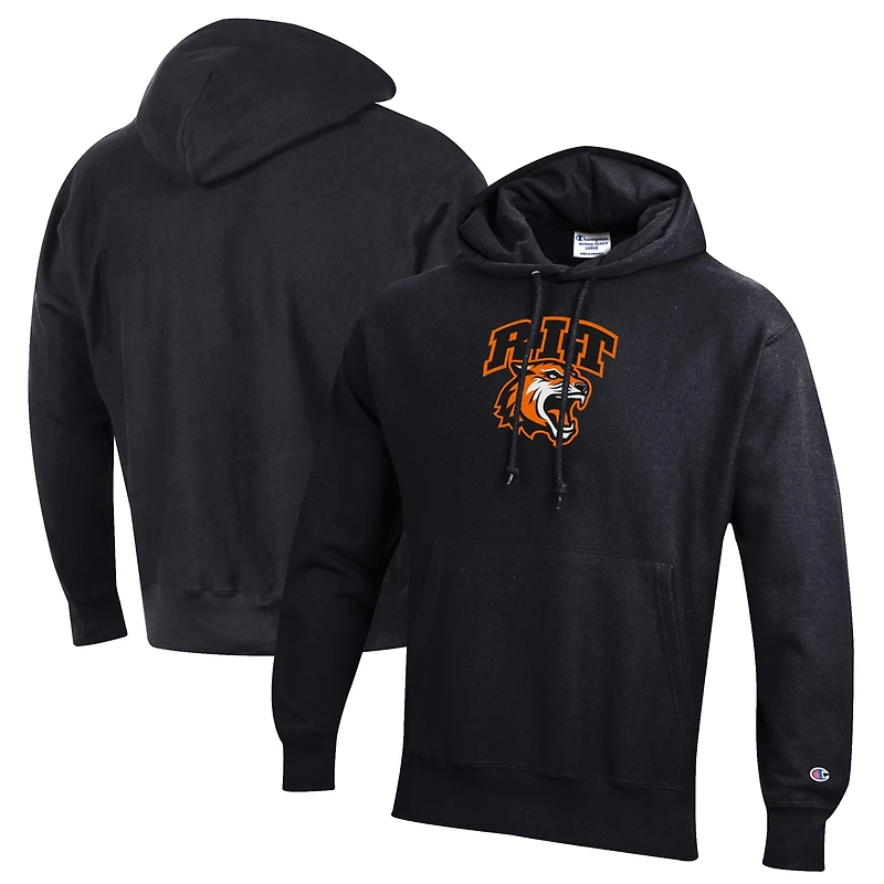 Men's Champion Black Rochester Institute of Technology Tigers Reverse Weave Pullover Hoodie