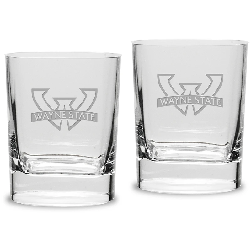 Wayne State Warriors 11.75 oz. 2-Piece Square Double Old Fashion Glass Set