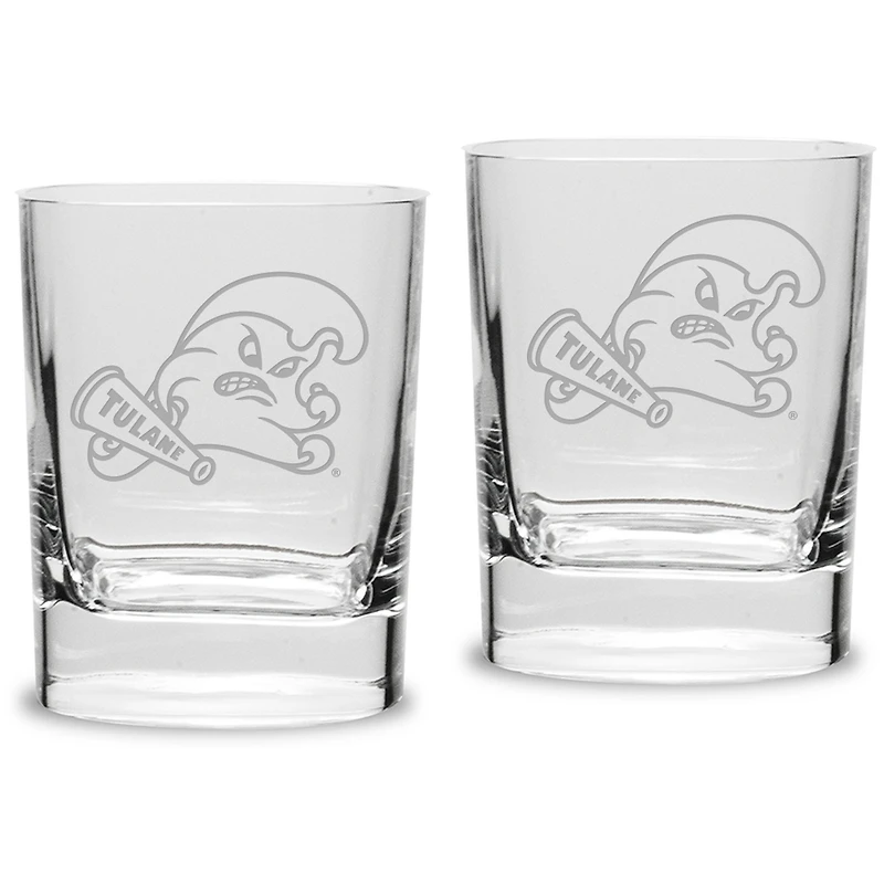 Tulane Green Wave 11.75 oz. 2-Piece Square Double Old Fashion Glass Set