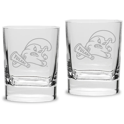 Tulane Green Wave 11.75 oz. 2-Piece Square Double Old Fashion Glass Set
