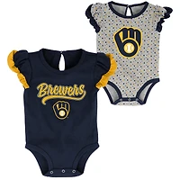 Girls Newborn & Infant Navy/Heathered Gray Milwaukee Brewers Scream & Shout Two-Pack Bodysuit Set