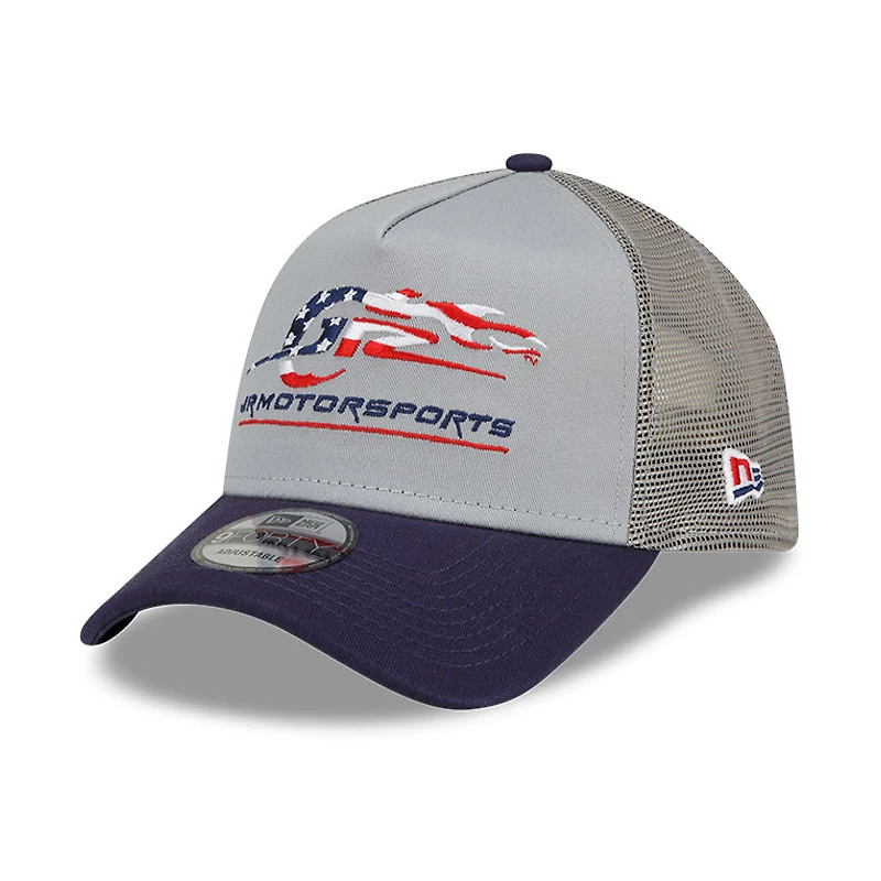 Men's New Era Gray/Navy JR Motorsports 9FORTY A-Frame Trucker Snapback Adjustable Hat
