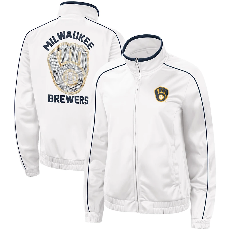 Women's G-III 4Her by Carl Banks White Milwaukee Brewers Gamer Full-Zip Track Jacket