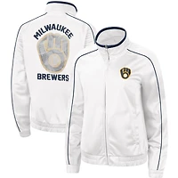 Women's G-III 4Her by Carl Banks White Milwaukee Brewers Gamer Full-Zip Track Jacket
