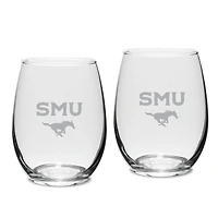 SMU Mustangs 15oz. 2-Piece Stemless Wine Glass Set