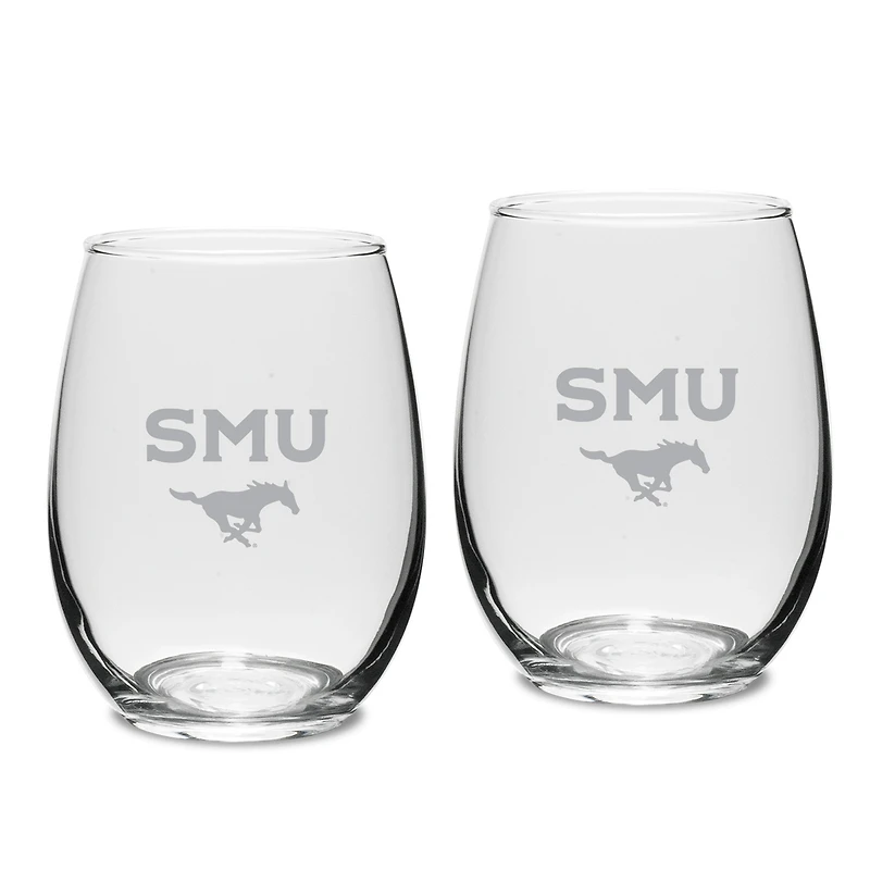 SMU Mustangs 15oz. 2-Piece Stemless Wine Glass Set