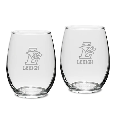 Lehigh Mountain Hawks 15oz. 2-Piece Stemless Wine Glass Set