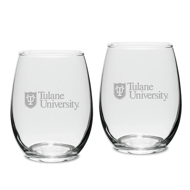 Tulane Green Wave Team 15oz. 2-Piece Stemless Wine Glass Set