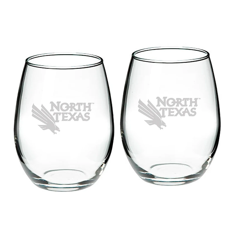 North Texas Mean Green 21oz. 2-Piece Stemless Wine Glass Set