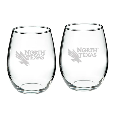 North Texas Mean Green 21oz. 2-Piece Stemless Wine Glass Set