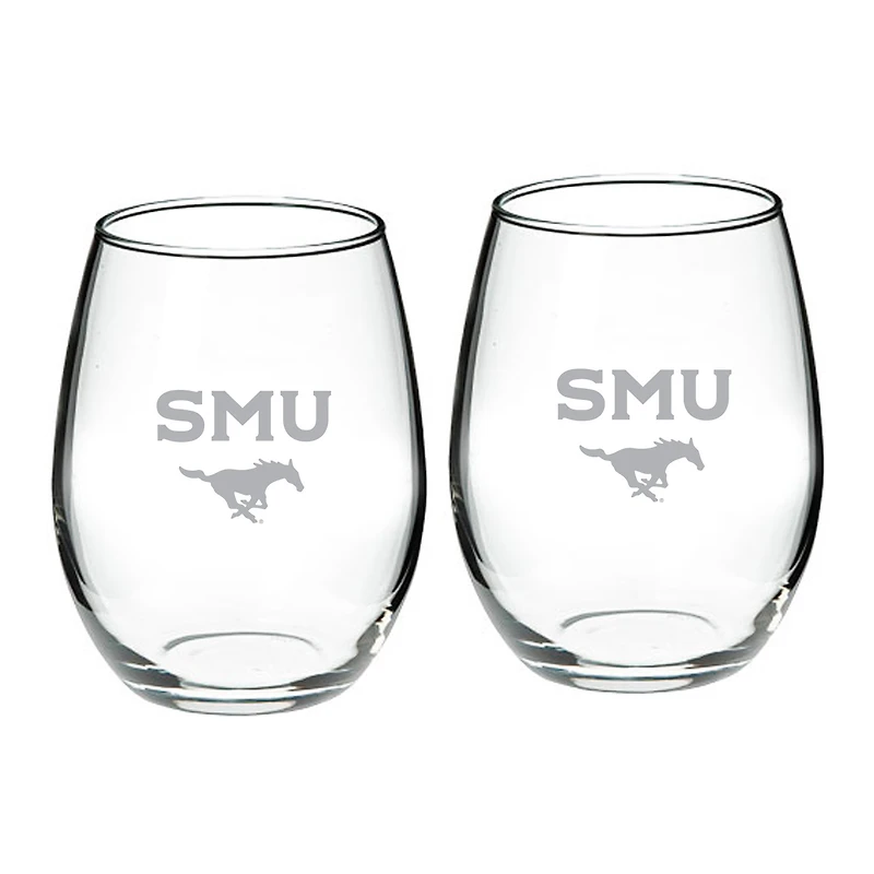 SMU Mustangs 21oz. 2-Piece Stemless Wine Glass Set