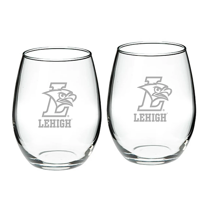 Lehigh Mountain Hawks 21oz. 2-Piece Stemless Wine Glass Set