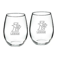 Lehigh Mountain Hawks 21oz. 2-Piece Stemless Wine Glass Set
