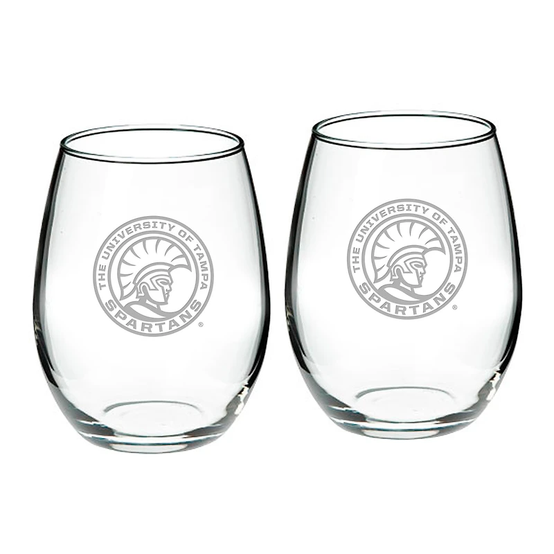 University of Tampa Spartans 21oz. 2-Piece Stemless Wine Glass Set