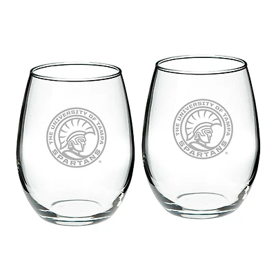 University of Tampa Spartans 21oz. 2-Piece Stemless Wine Glass Set