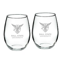 Ball State Cardinals 21oz. 2-Piece Stemless Wine Glass Set