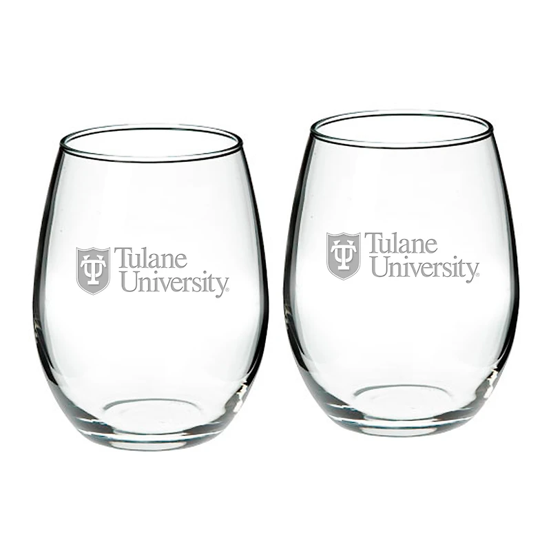 Tulane Green Wave Team 21oz. 2-Piece Stemless Wine Glass Set