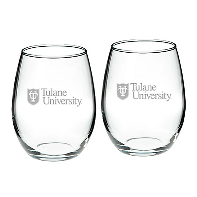 Tulane Green Wave Team 21oz. 2-Piece Stemless Wine Glass Set