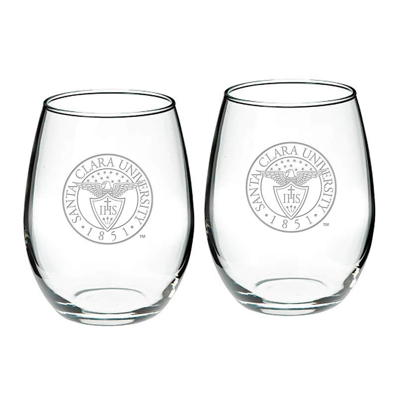 Santa Clara Broncos 21oz. 2-Piece Stemless Wine Glass Set