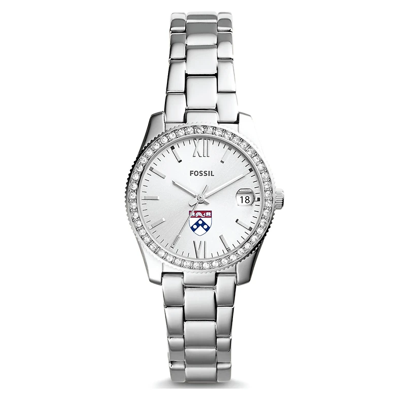 Women's Fossil Silver Pennsylvania Quakers Scarlette Mini Three-Hand Date Watch