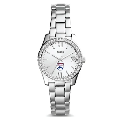 Women's Fossil Silver Pennsylvania Quakers Scarlette Mini Three-Hand Date Watch