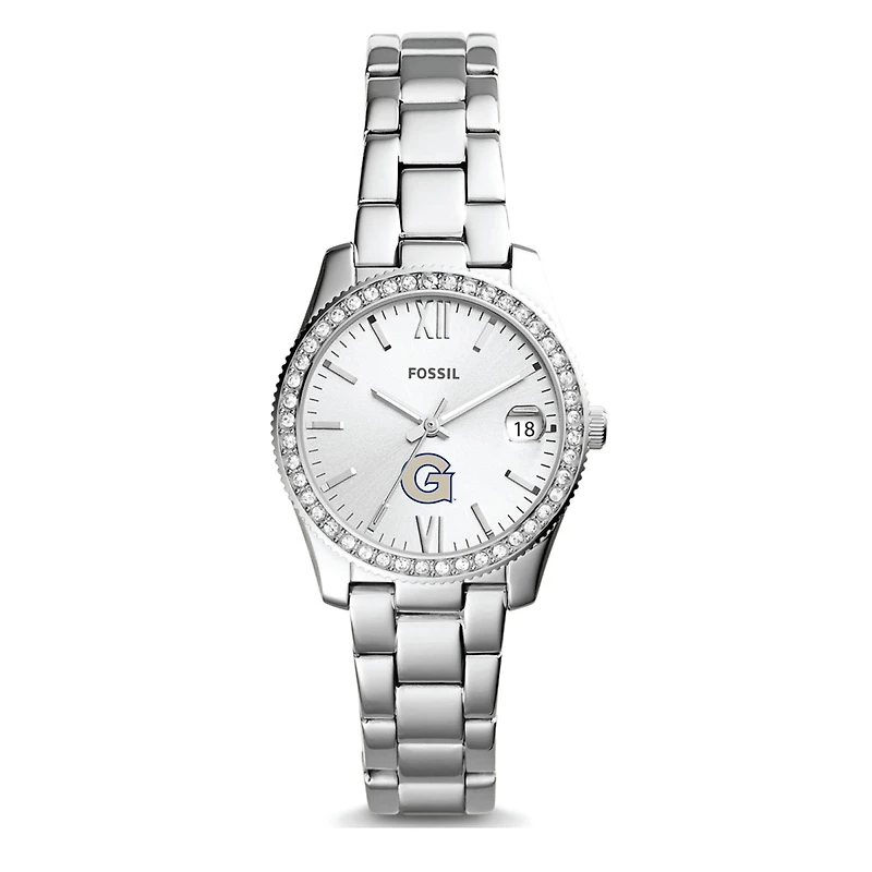 Women's Fossil Silver Georgetown Hoyas Scarlette Mini Three-Hand Date Watch