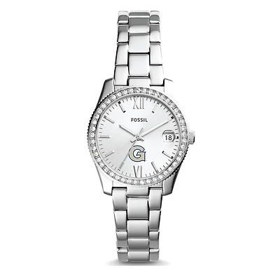 Women's Fossil Silver Georgetown Hoyas Scarlette Mini Three-Hand Date Watch
