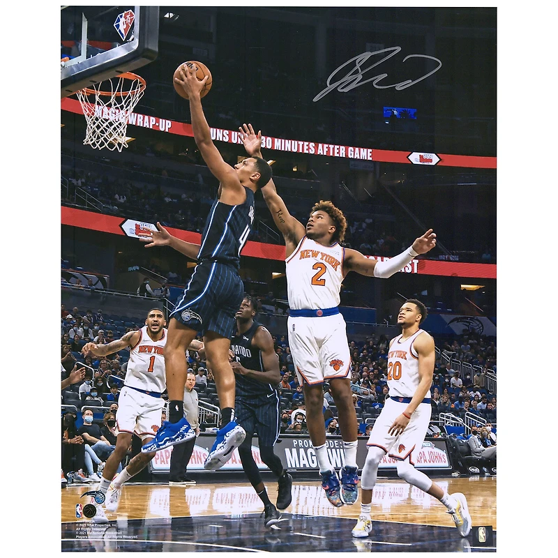 Jalen Suggs Orlando Magic Autographed 16'' x 20'' Black Jersey Layup Photograph