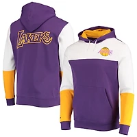 Men's Mitchell & Ness Purple Los Angeles Lakers Hardwood Classics Fusion 2.0 Colorblock Pullover Hoodie