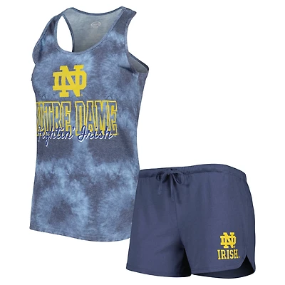 Women's Concepts Sport Navy Notre Dame Fighting Irish Billboard Tie-Dye Tank Top & Shorts Set