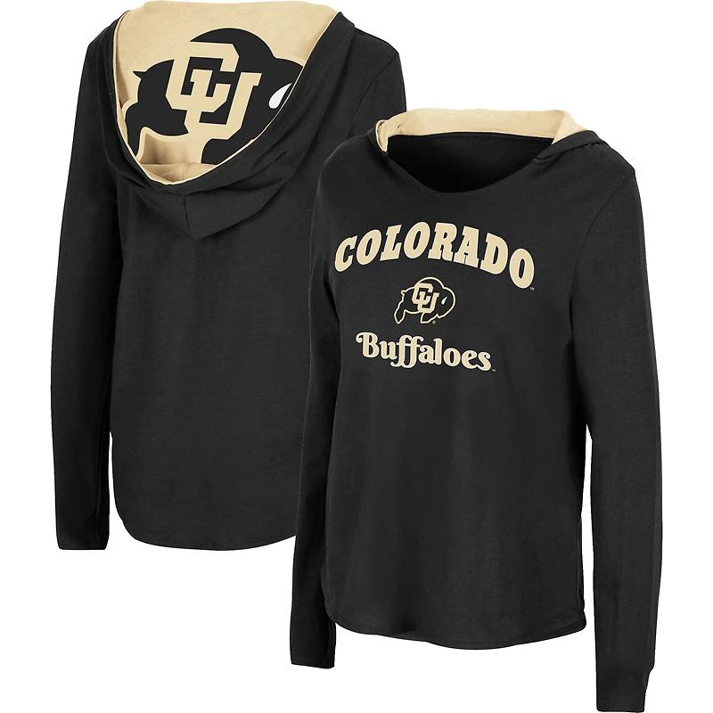 Women's Colosseum Black Colorado Buffaloes Catalina Hoodie Long Sleeve T-Shirt