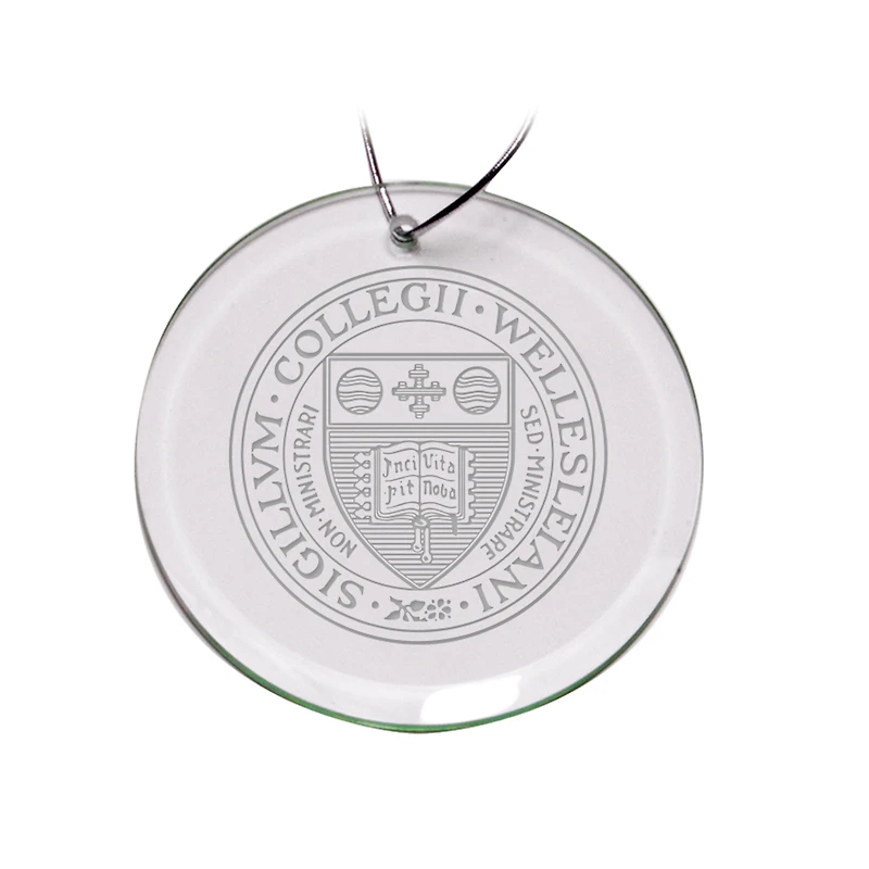 Wellesley Blue 3'' Logo Glass Round Ornament