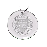 Wellesley Blue 3'' Logo Glass Round Ornament