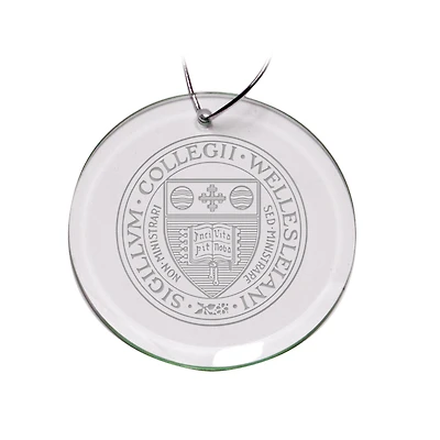 Wellesley Blue 3'' Logo Glass Round Ornament