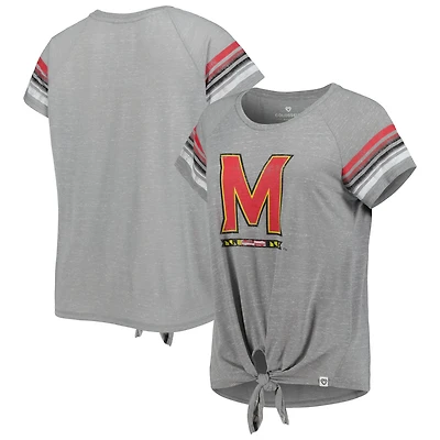 Women's Colosseum Heathered Gray Maryland Terrapins Boo You Raglan Knotted T-Shirt