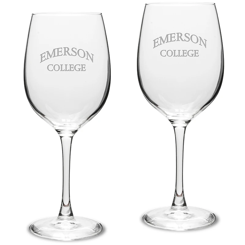 Emerson College Lions 16oz. 2-Piece Traditional White Wine Glass Set