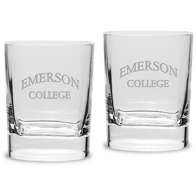 Emerson College Lions 11.75oz. Square Double Old Fashioned Glass Set