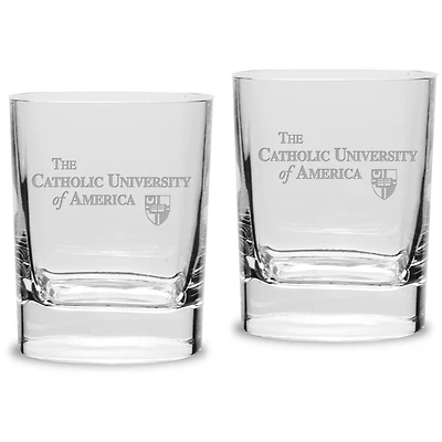 Catholic University Cardinals 11.75oz. Square Double Old Fashioned Glass Set