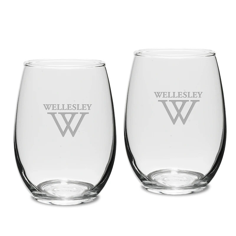 Wellesley Blue 15oz. 2-Piece Stemless Wine Glass Set