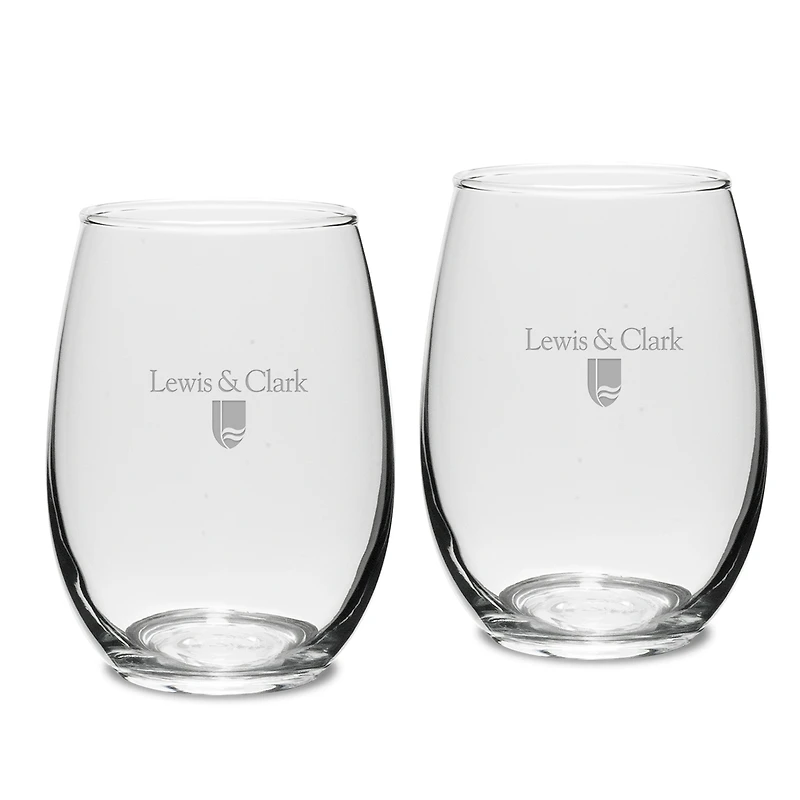 Lewis & Clark College Pioneers 15oz. 2-Piece Stemless Wine Glass Set