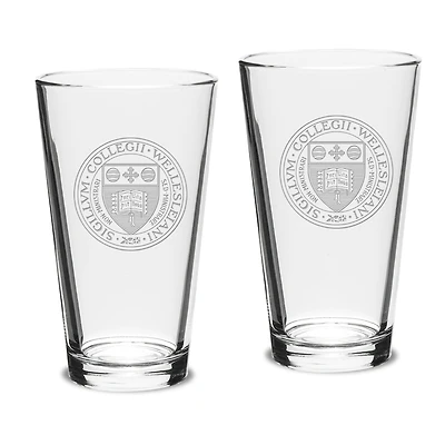 Wellesley Blue 16oz. 2-Piece Logo Classic Pub Glass Set