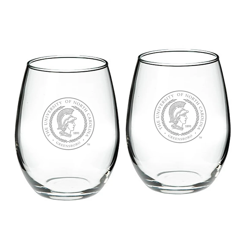 UNCG Spartans 21oz. 2-Piece Stemless Wine Glass Set
