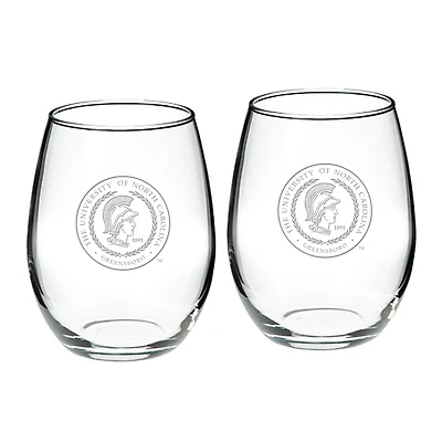UNCG Spartans 21oz. 2-Piece Stemless Wine Glass Set